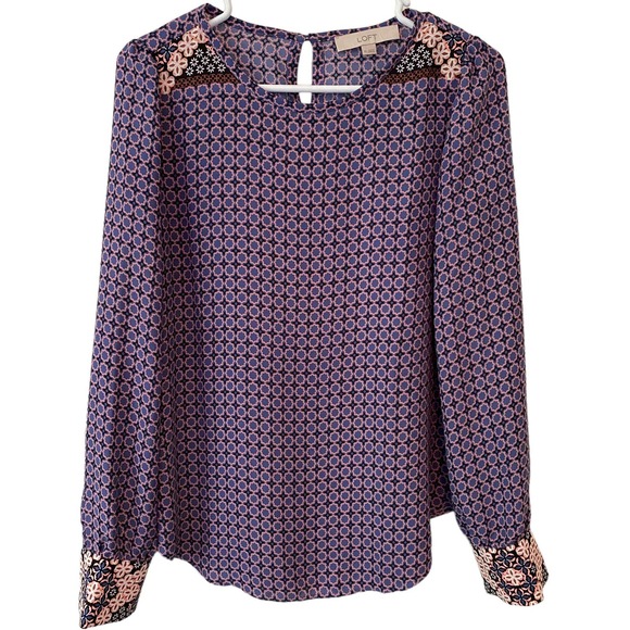 LOFT Long Sleeve Blue Maeve Black Blouse Size XS - Picture 1 of 4